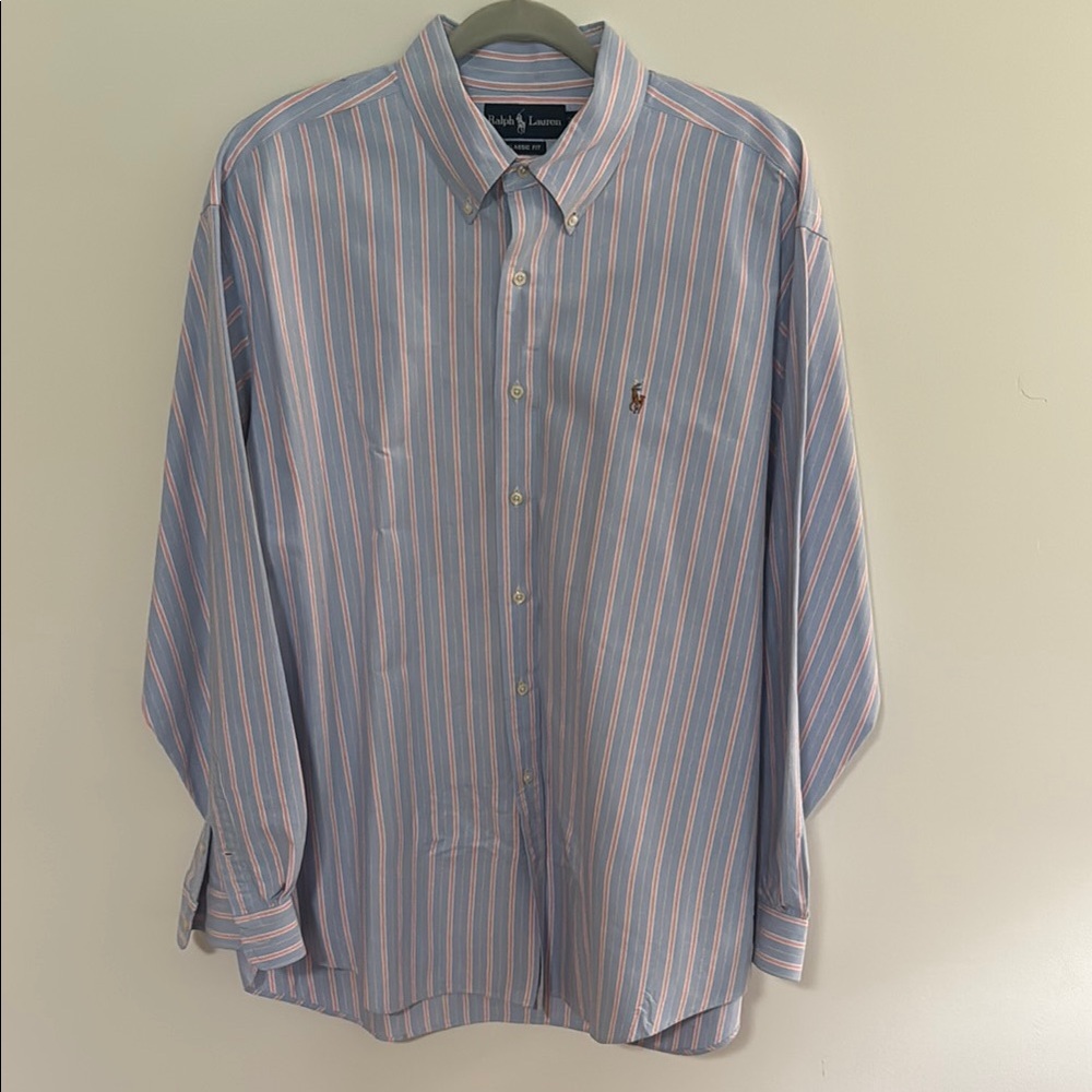 Polo Ralph Lauren Blue Orange Stripe Button Down Men’s Shirt Size XL
